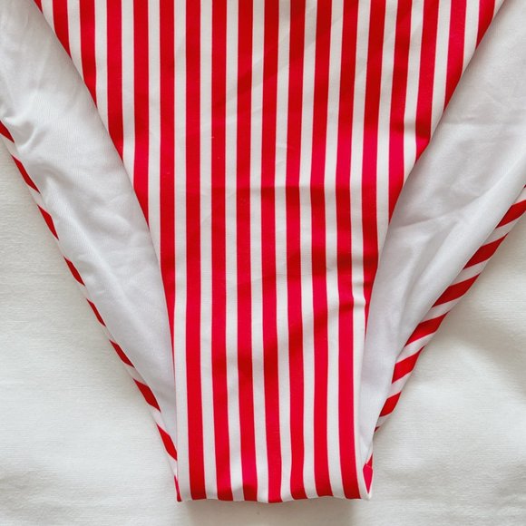 Cupshe bikini bottom high cut women's large Red & white stripe low rise NWT - Picture 5 of 14